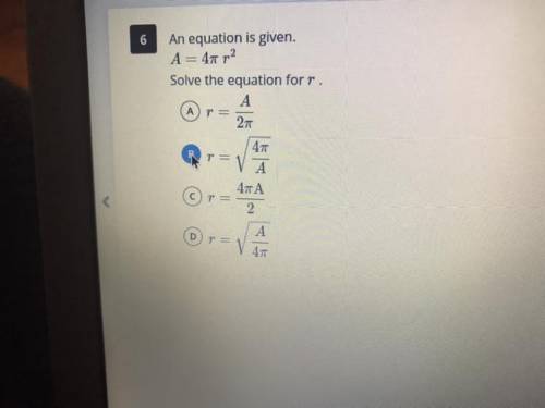 An equation is given A =
4 π r^2