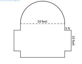 The grand ballroom of the Ritz Hotel is shown below. What is the area of the ballroom, including th