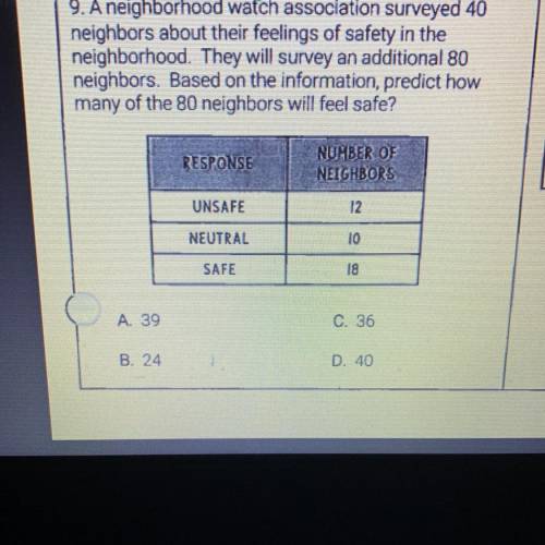 A neighborhood watch association surveyed 40 neighbors about their feelings of safety in the neighb