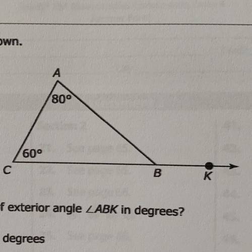 Consider the figure shown. What is the measure of exterior angle