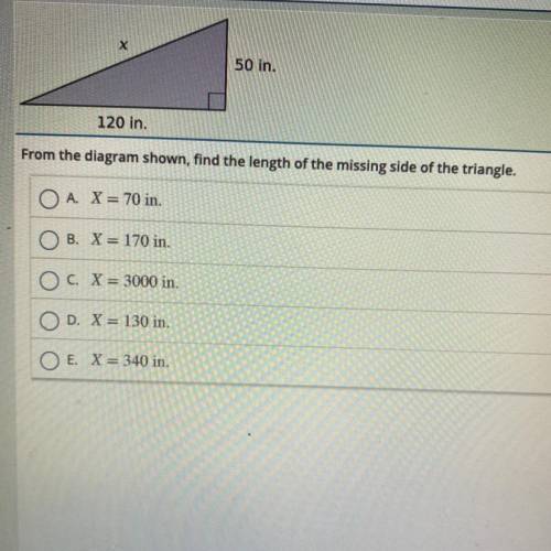 From the diagram shown, find the length of the missing side of the triangle.