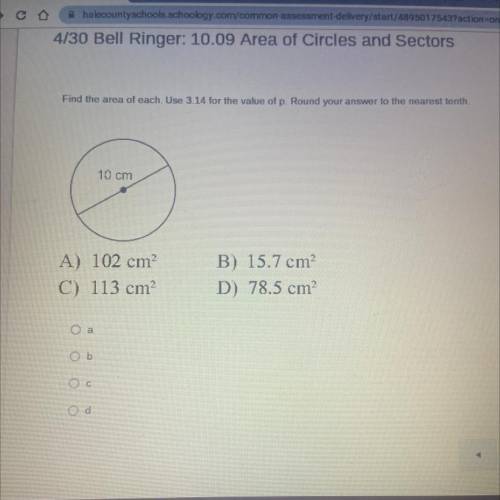 Find the area of each. Use 3.14 for the value of p. Round your answers to the nearest tenth.