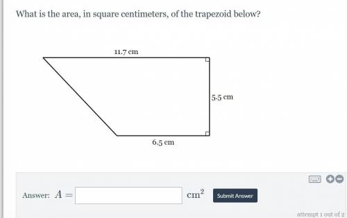 What is the area, in square centimeters, of the trapezoid below?