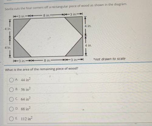 Sevilla cuts the four corners off a rectangular piece of wood as shown in the diagram.