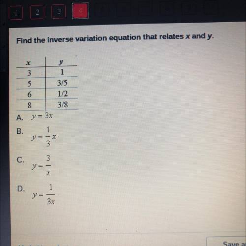 Find the inverse variation equation that relates x and y.