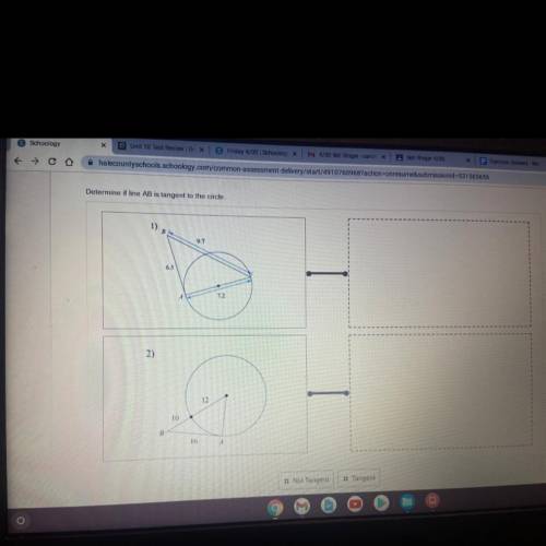 Determine if line AB is tangent to the circle.