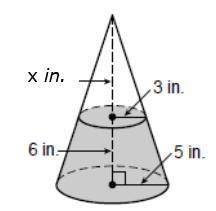 Find the volume of the shaded solid portion in the figure if x = 5.6. Round to the tenths place.