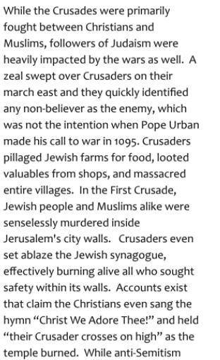 Jewish people were innocent bystander in the crusades. Why were they treated so horribly?