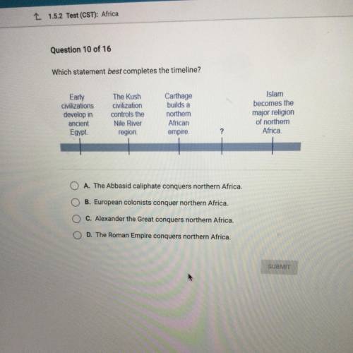 Which statement best completes the timeline?

Early
civilizations
develop in
ancient
Egypt
The Kus