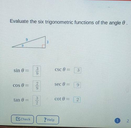 Evaluate the six trigonometric functions of the angle 0is right​