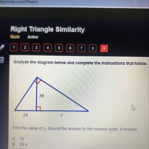 Analyze the diagram below and complete the instructions that follow.

36
24
y
Find the value of y.