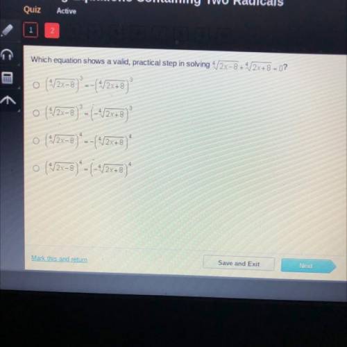 Which equation shows a valid, practical step in solving 4/2x-8+ 4/2x+8 = 0?

3
(1/2x-8) -- (4/2x+5