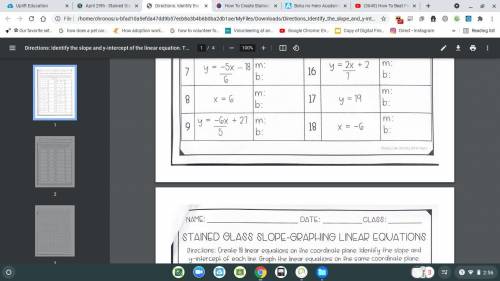 Directions: Identify the slope and y-intercept of the linear equation. Then, graph the linear equat