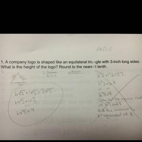 Geometry Special Right Triangles: What is the answer for, h times the square root of 3 equals 4. Al