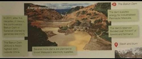 Photo D shows a hydroelectric dam

in Sarawak, Malaysia. Evaluate twopossible environmental impact