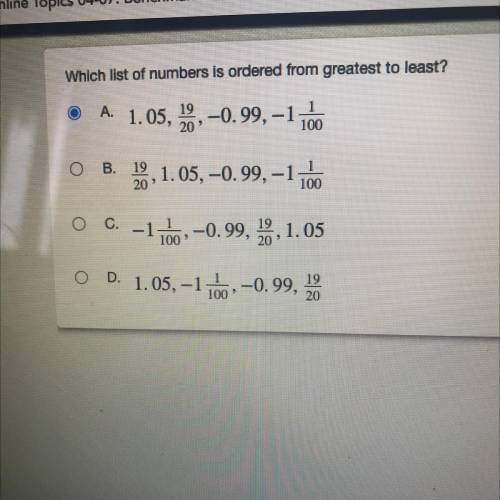 Which list of numbers is ordered from from greatest to least?