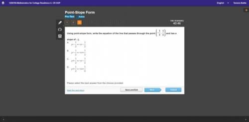 Using point-slope form, write the equation of the line that passes through the point (-1/2,1/2) and