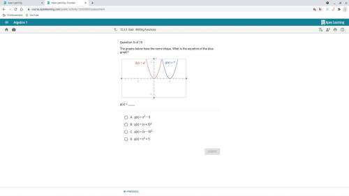 The graphs below have the same shape what is the equation of the blue graph