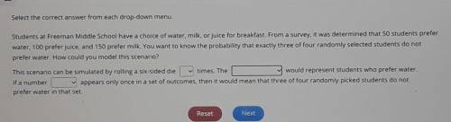 Submit Test & Re Pretest: Probability 25 Select the correct answer from each drop-down menu. St