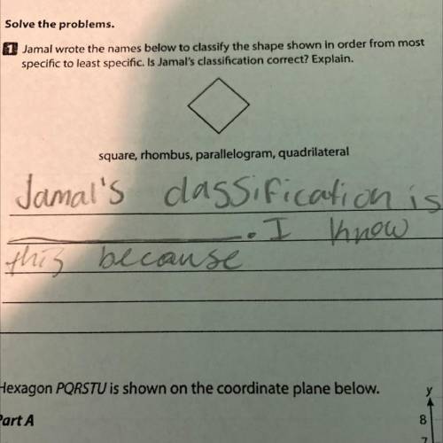 jamal wrote the names below to classify the shape shown in order from most specific to least specif