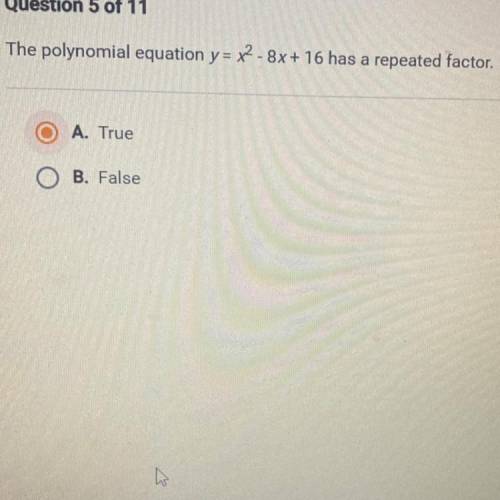 The polynomial equation y = x ^ 2 - 8x + 16 has a repeated factor