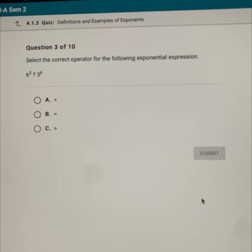 What is the correct operator for the following exponential expression 6^3 3^6