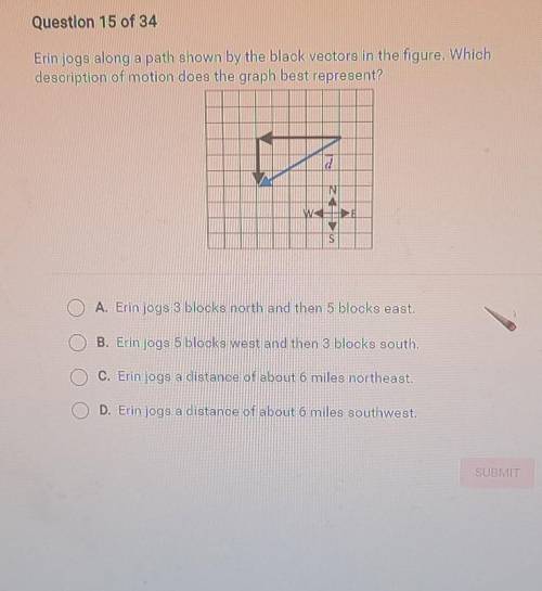 Erin jogs along a path shown by the black vectors in the figure. Which description of motion does t