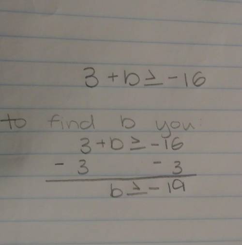 I need help with this math problem

The sum of 3 and b are greater than or equal to -16
Please help