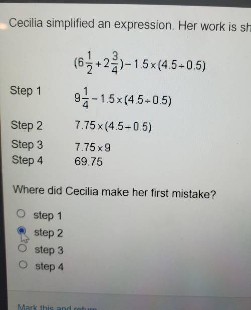 In your opinion, which step includes a mistake:

when solving the expression (6 1/2 + 2 3/4)-1.5×(