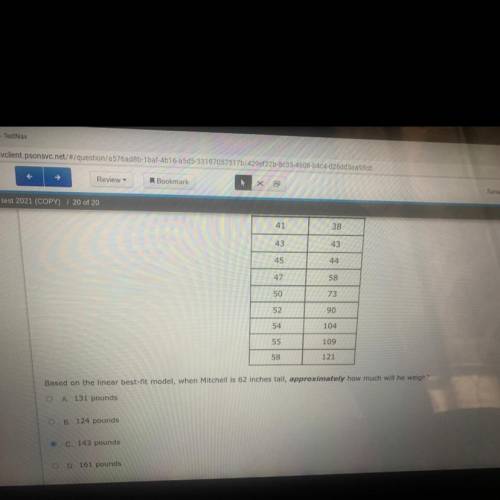 The table below it's a record of Mitchell's height in inches and weight in pounds each year from ag