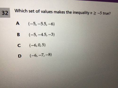 I need the answer which set of values makes the inequality n> -5 true
