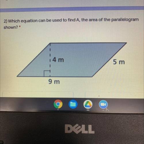 Look at pic will mark brainilest

A: A = 5 x 9
B: A = 4 x 9
C: A= 1/2 X 5 X 9
D: A = 1/2 x 4 x 9