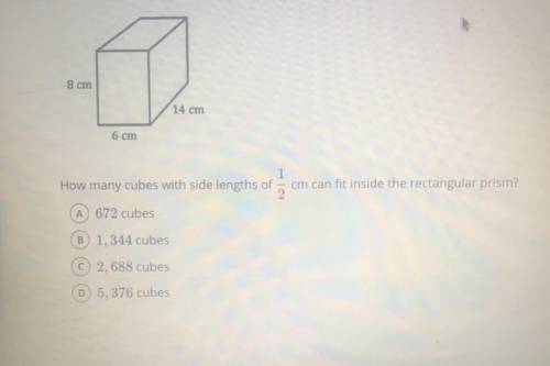 How many cubes with side lengths of 1/2 cm can fit inside the rectangular prism?