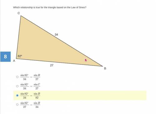 Which relationship is true for the triangle based on the Law of Sines?