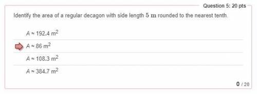 Identify the area of a regular decagon with side length 5 m rounded to the nearest tenth.

THE RED