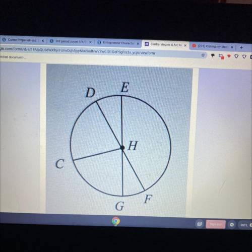 Given: CH bisects ∠DHG , arc GF = (2x + 6)° , and arc DC = (7x – 1)°. Find the value of x.