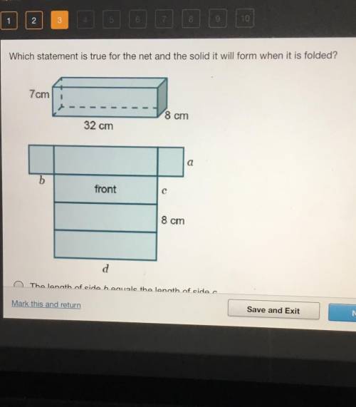 A. the length of side b equals the length of side c.

B. The length of side b equals the length of