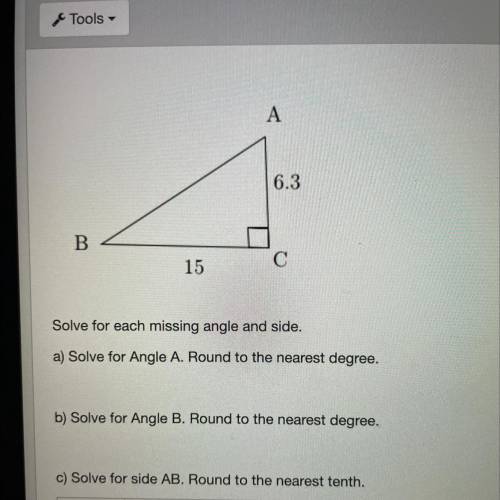 Solve for each missing angle and side.