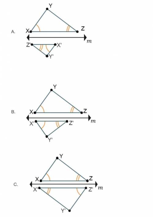 Triangle XYZ was reflected across m and then dilated to form a similar triangle. Which triangle rep