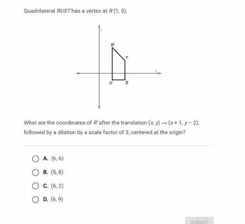 Quadrilateral RUST has a vertex at R (1,5).