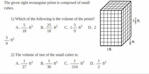 the given rectangular prism is composed of small blocks.1) which of the following is the volume of