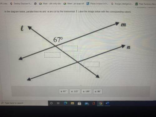 In the diagram below,parallel Lines m and n are cut by the transversal. Label the image below with