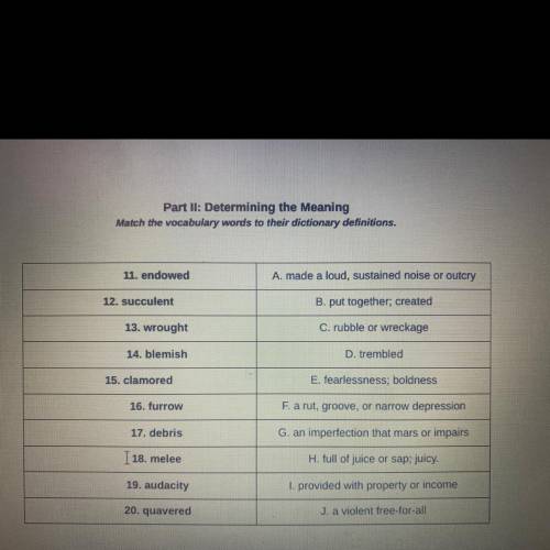 Part II: Determining the Meaning

Match the vocabulary words to their dictionary definitions.
11.