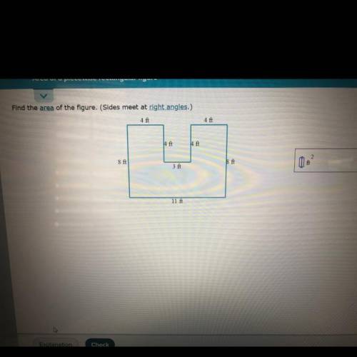 Find the area of the figure. Sides meet at right angles.