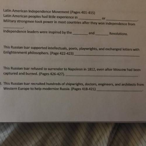 WORTH 50 POINTS!!

Latin American Independence Movement (Pages 401-415/ The Human Odyssey : Our Mo