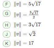 Find the magnitude of vector v with initial point (3, -6) and terminal point (0, 6).