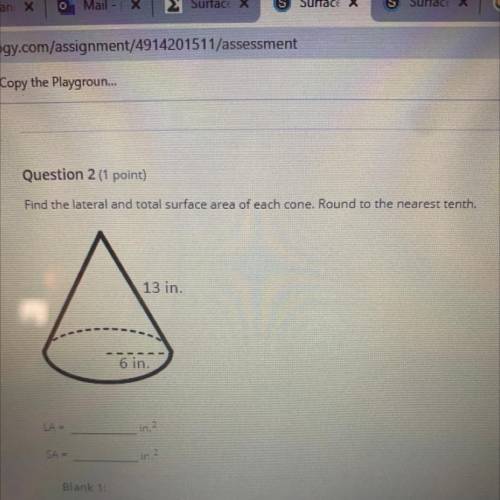 Find he lateral and total surface area of each cone. Round to the nearest tenth