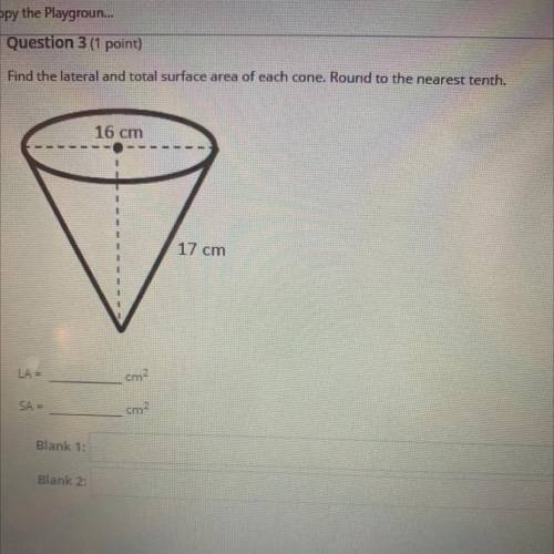 Find he lateral and total surface area of each cone. Round to the nearest tenth
