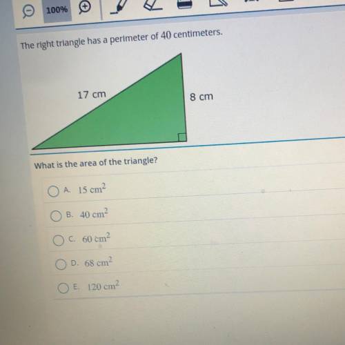 The right triangle has a perimeter of 40 centimeters.help pls