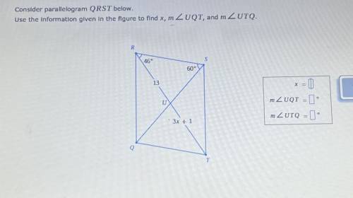 Consider parallelogram QRST below.... help